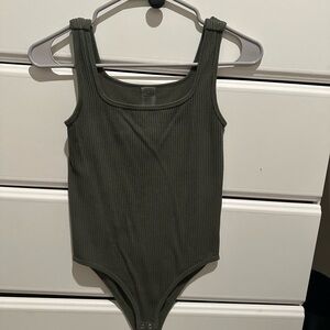 Olive Green Ribbed Love Charm Bodysuit